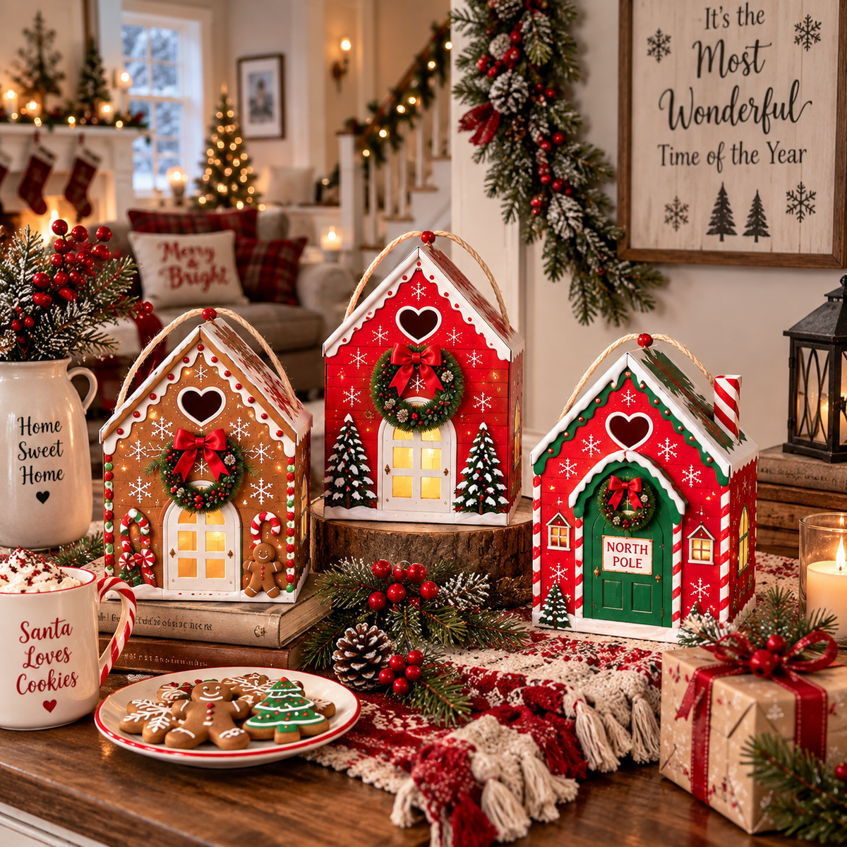 Julklappsförpackning med magiskt hus – Kreativ 3D-handhållen presentförpackning för högtider