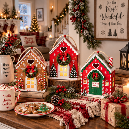 Julklappsförpackning med magiskt hus – Kreativ 3D-handhållen presentförpackning för högtider