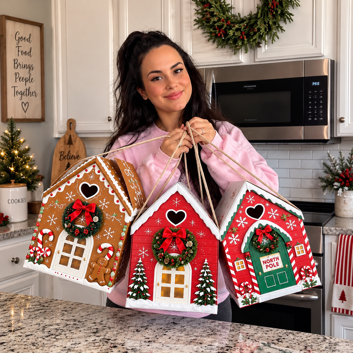 Julklappsförpackning med magiskt hus – Kreativ 3D-handhållen presentförpackning för högtider