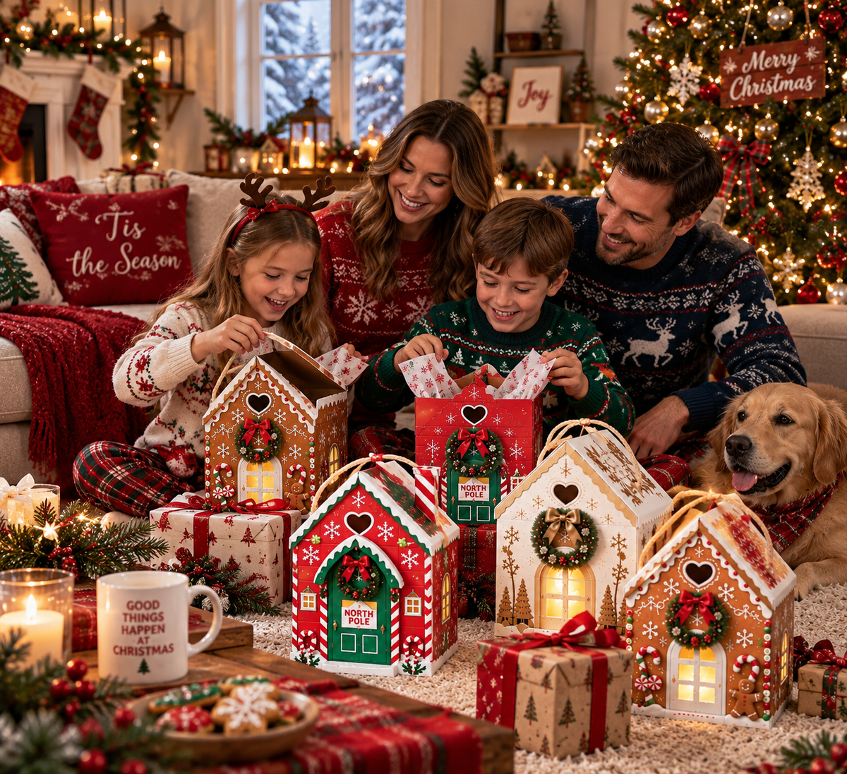 Julklappsförpackning med magiskt hus – Kreativ 3D-handhållen presentförpackning för högtider