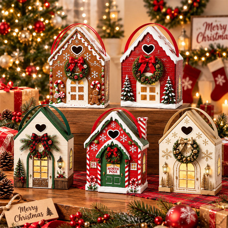 Julklappsförpackning med magiskt hus – Kreativ 3D-handhållen presentförpackning för högtider