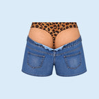Roliga leopardmönstrade badshorts i denim med fusk | Novelty Illusion-strandtröjor