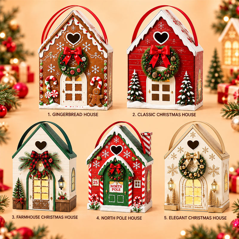 Julklappsförpackning med magiskt hus – Kreativ 3D-handhållen presentförpackning för högtider