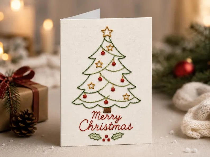 🌲Julbroderingskort DIY-kit | Sy dig in i julstämningen ✨ 🎁