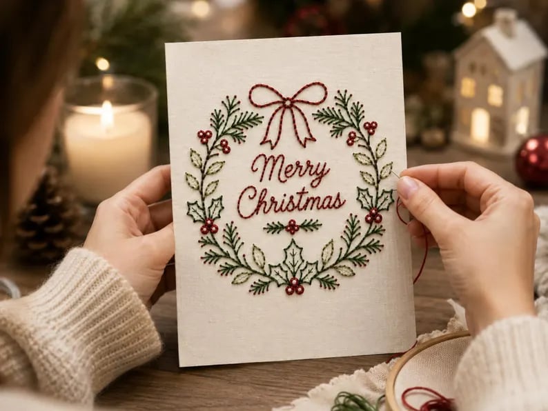 🌲Julbroderingskort DIY-kit | Sy dig in i julstämningen ✨ 🎁